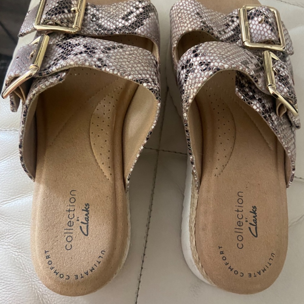 Clarks Snakeskin Slides With Cushion Heel - image 2